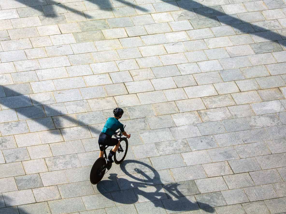 Cyclist on paving